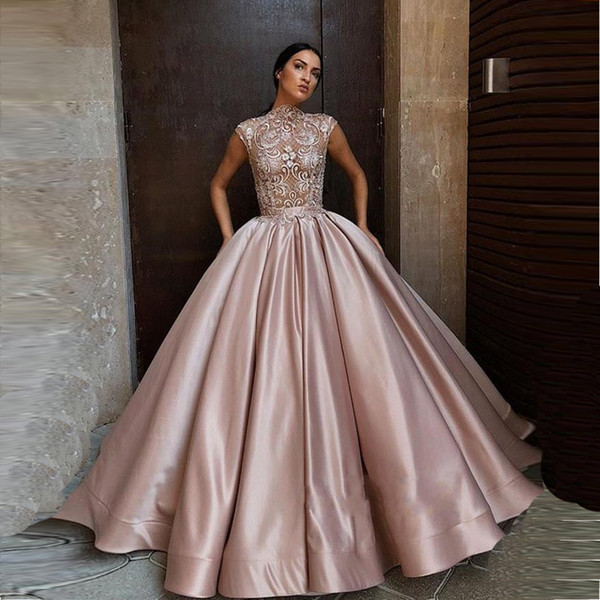 Dusty Rose Quinceanera Dresses Ball Gowns High Neck Appliques Lace Sweet 16 Dress Plus Size Formal Evening Gowns BC1196