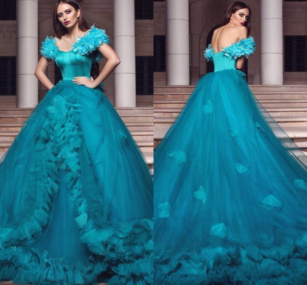 Beautiful Hand Made Butterfly Aqua Quinceanera Dresses Ball Gown Off Shoulders Backless Long Vestidos Prom Evening Gowns