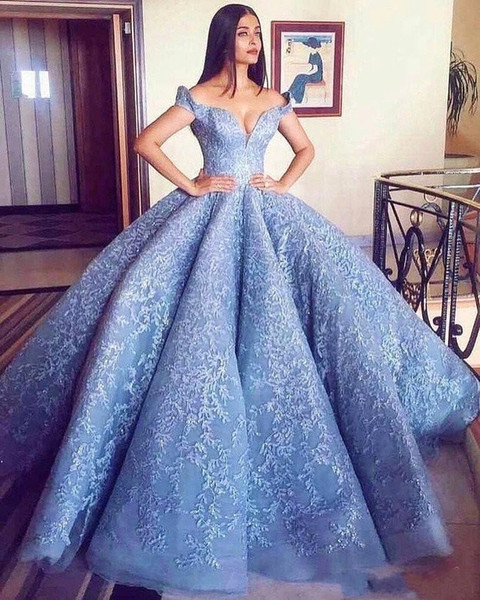 Stunning Blue Lace Quinceanera Dresses Arabic Dubai Delicate Ball Gown Appliques Long Formal Evening Prom Party Gowns