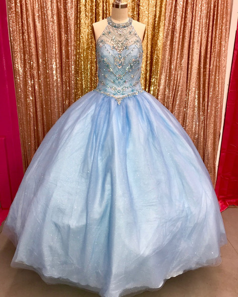 Crystals High Neck Ball Gown Quinceanera Dresses High Quality Ball Gowns Prom Evening Gowns Sweet 16 vestidos de 15 Anos