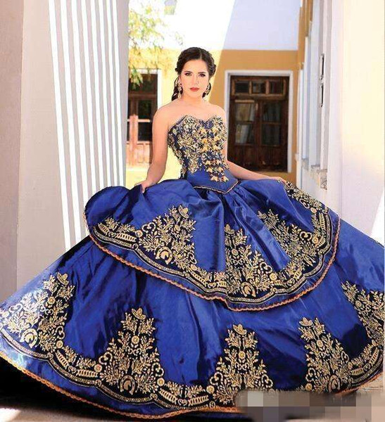 Royal Blue New Sweetheart Embroidery Ball Gown Princess Quinceanera Dresses Lace Bodice Waist Backless Prom Dresses Quinceanera Gowns