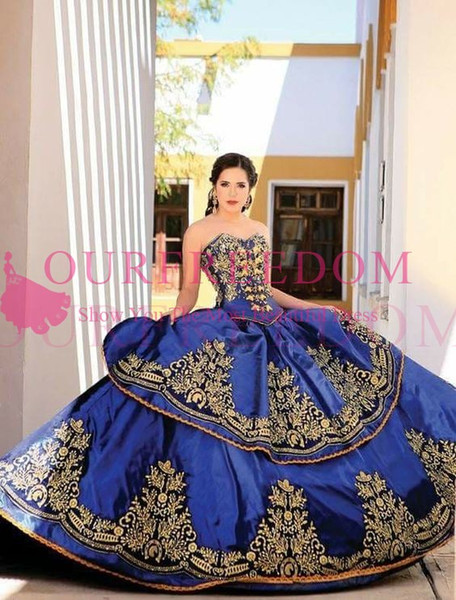 Royal Blue New Sweetheart Embroidery Ball Gown Princess Quinceanera Dresses Lace Bodice Waist Backless Prom Dresses Quinceanera Gowns