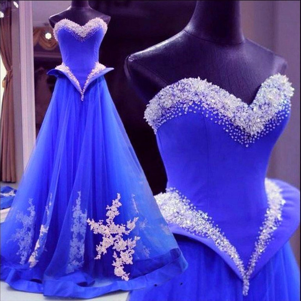 Royal blue Quinceanera Dresses A line sparkly Rhinestone crystals sweetheart Lace-Up Princess Formal Dresses sweet 16 Prom gowns