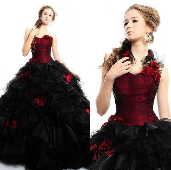 Vintage Gothic Quinceanera Gowns Sweetheart Red and Black Victorian Ball Gown Sweet 16 18 Formal Evening Dresses Occasion Gown Custom