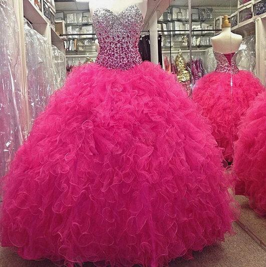 Sweetheart Organza Luxurious 2017 Quinceanera Dresses Rhinestone Custom made Lace-Up Ruffles Formal Dresses sweet 16 ball gown Prom gowns