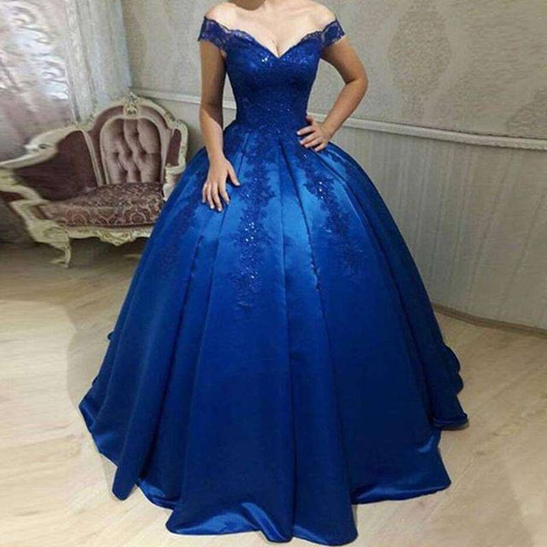 Royal Blue Off The Shoulder Quinceanera Dresses Lace Appliques Ball Gown Special Occasion Dresses For Sweet 16 18 Party Dresses