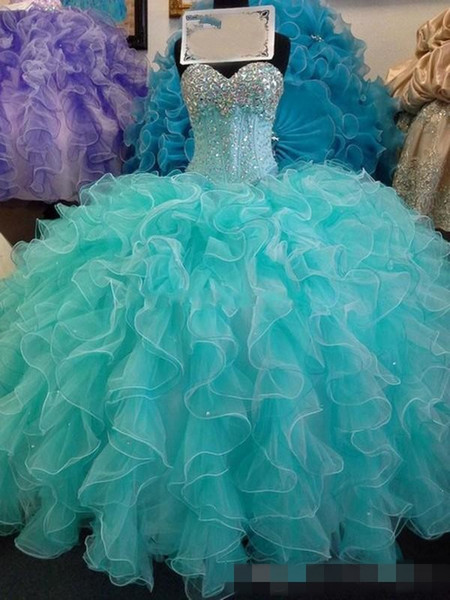 Glittering Sequins Crystal Blue Quinceanera Dresses New Real Image Sweetheart Lace up Sweet 16 Years Princess Prom Dress Custom Made