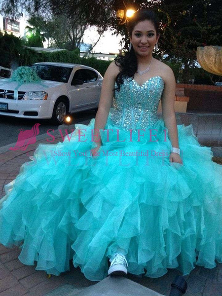 Light Sky Blue Sweetheart Neck Quinceanera Dresses Ruffles Tiered Skirts Ball Gown For Sweet 18 Formal Occasion Evening Dresses Custom