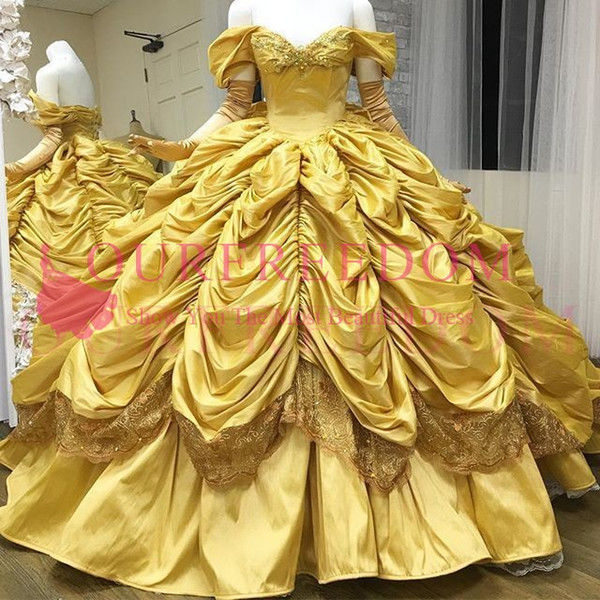 Gorgeous Yellow Quinceanera Dresses Off The Shoulder Princess Taffeta Ball Gown Ruffles Skirt Sweet 16 18 Prom Dresses Custom