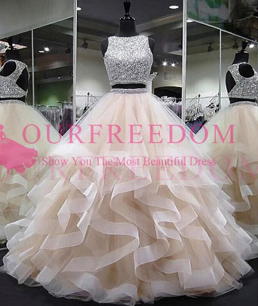 New Modest Two Piece Quinceanera Dresses Ruffles Tiered Skirts Puffy Ball Gown Formal Dresses Occasion Gown For Sweet 16 18 Custom Made