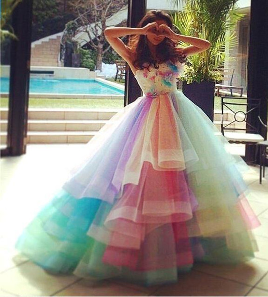 2016 New Arrival Colorful Quinceanera Dresses Sweet Sixteen Long Prom Dresses Party Gowns Formal Pageant Dresses Tiered Ball Gown