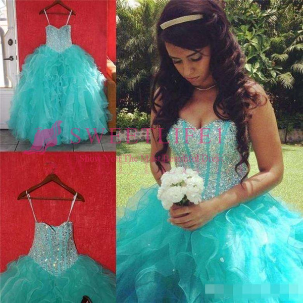 New Mint Green Quinceanera Dresses Sweetheart Lace Up Sparkle Crystal Beaded Masquerade Ball Gowns Sweet 16 Prom Dress