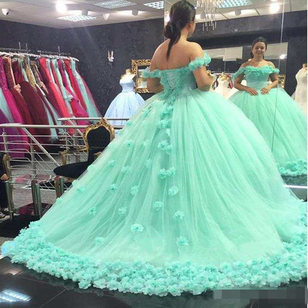 Elegant Mint Green Quinceanera Dresses Sweetheart backless ball gown hand made flowers prom dress Sweet 16 Dress