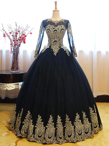 Elegant Black Gold Lace Ball Gown Quinceanera Dresses Beaded Sweet 16 Year Prom Party Evening Gown Vestidos De 15 Anos QC1389