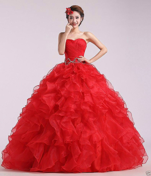 New Sweetheart Red Ball Gown Quinceanera Dresses Crystals For 15 Years Sweet 16 Plus Size Pageant Prom Party Gown QC1041