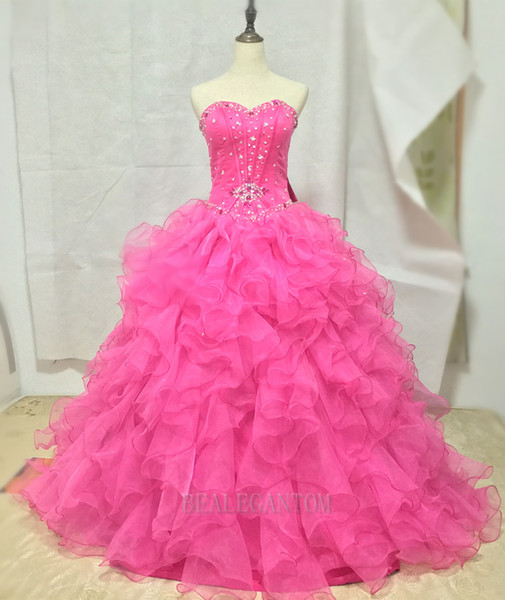 2016 New Quinceanera Dresses Ball Gowns With Organza Tiered Ruffles Beading Sweet 15 Dresses Prom Quinceanera Gowns Stock