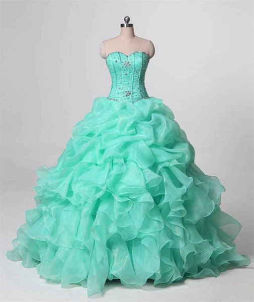 New Beautiful Ball Gown Mint Green Quinceanera Dresses Beaded Crystals For 15 Years Sweet 16 Plus Size Prom Party Gown QC1022