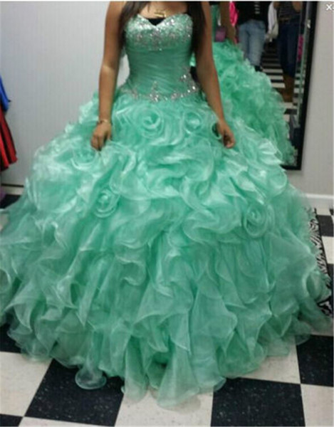 New Mint Green Ball Gown Quinceanera Dresses Crystals For 15 Years Sweet 16 Plus Size Pageant Prom Party Gown QC1036