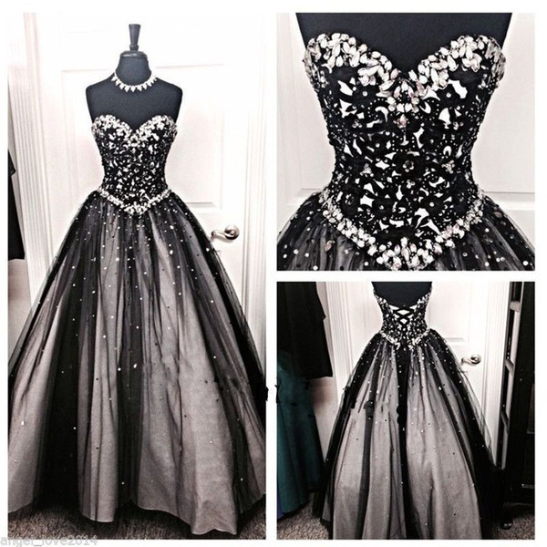 New Beautiful Ball Gown Beading Black Long Quinceanera Dresses Crystals For 15 Years Sweet 16 Plus Size Prom Party Gown QC1020