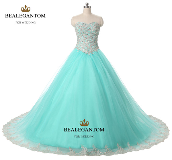 2017 Mint Blue Quinceanera Dresses Ball Gown With Lace Ruffle Sequins Shiny Sweet 16 Prom Pageant Party Gowns QC126