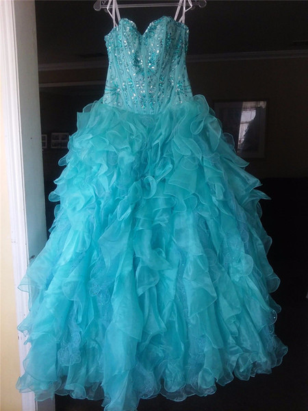 New Luxury Blue Ball Gown Quinceanera Dresses Crystals For 15 Years Sweet 16 Plus Size Pageant Prom Party Gown QC1051