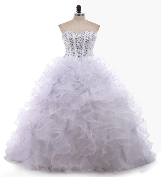 Elegant White Ball Gown Quinceanera Dresses Beaded Sweet 16 Year Prom Party Evening Gown Vestidos De 15 Anos QC1390