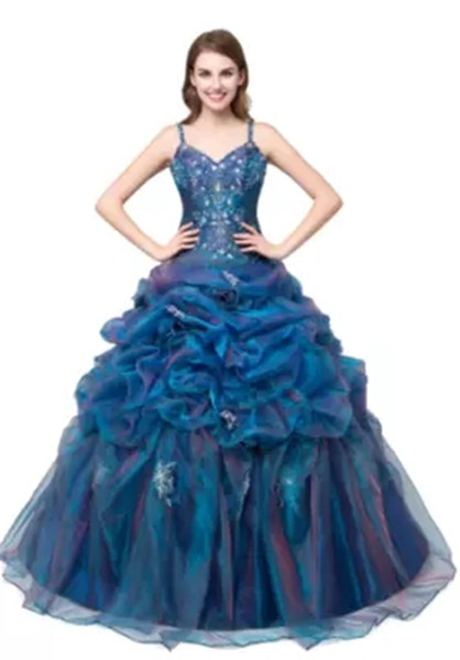 In Stock Sexy V-Neck Appliques Ball Gown Quinceanera Dress with Organza Lace-Up Sweet 16 Dress Vestido Debutante Gowns BQ137