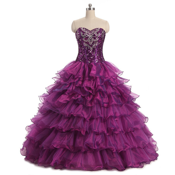 In Stock 2017 Quinceanera Dresses Ball Gowns With Organza Ruffles Beading Sweet 15 Dresses Prom Quinceanera Gowns QC451