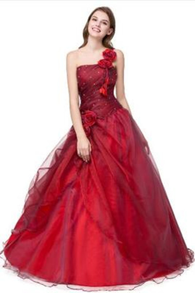 In Stock Sexy One-Shoulder Flowers A-Line Quinceanera Dress with Sequines Organza Lace-Up Sweet 16 Dress Vestido Debutante Gowns BQ138