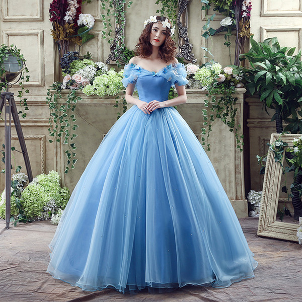 2016 New Sky Blue Cinderella Quinceanera Dresses Ball Gowns With Organza Ruffles Beading Sweet 15 Dresses Prom Quinceanera Gowns Stock 2-16