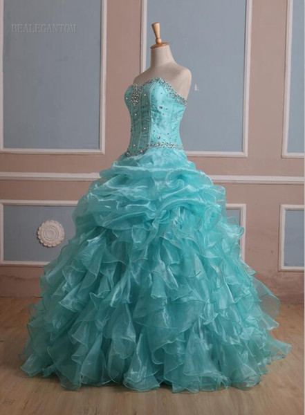 Sexy MInt Blue Ball Gown Quinceanera Dresses with Beaded Sweet 16 Dress Lace Up Floor Length vestido para debutante QC103