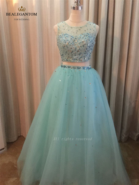 2017 Real Photo Scoop Ball Gown Two Pieces Quinceanera Dresses with Beaded Ball Gown Prom Pageant Debutante Party Gown BM02