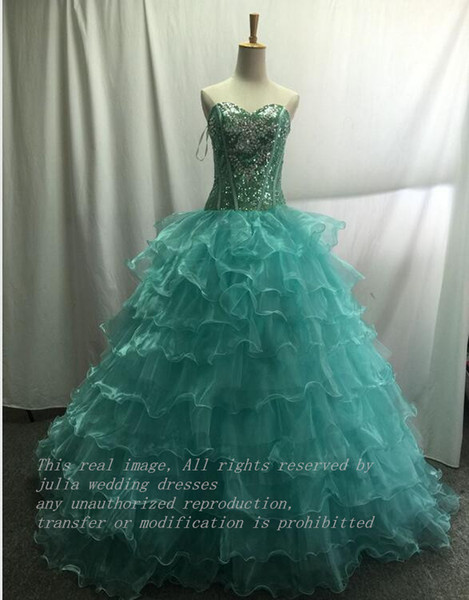 Real Image Purple Stock Quinceanera Dresses 2016 Ball Gown Ruffles Beaded Crystals Floor Length Sweet 16 Dress For 15 Years Prom Gowns Q28