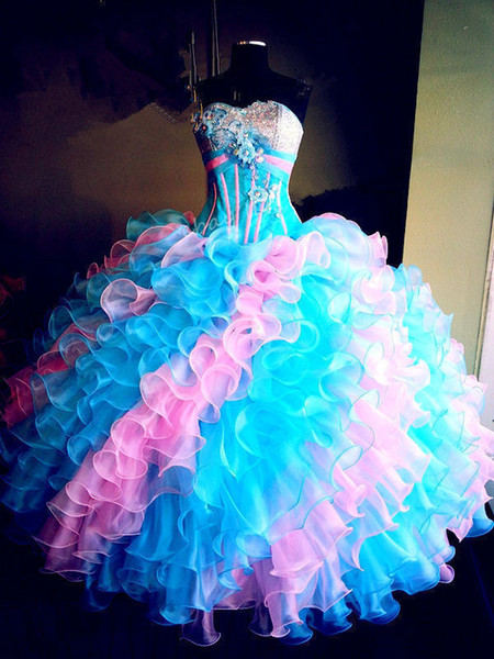 New Multi Color Ball Gown Quinceanera Dresses Crystals For 15 Years Sweet 16 Plus Size Pageant Prom Party Gown QC1038