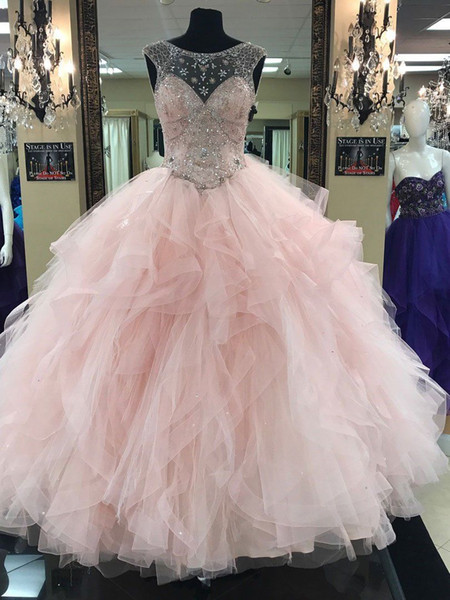 New Luxury Crystal Beaded Tulle Ball Gown Quinceanera Dresses Crystals For 15 Years Sweet 16 Plus Size Pageant Prom Party Gown QC1043