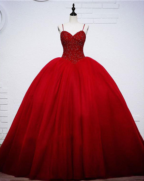 New Luxury Lace Red Ball Gown Quinceanera Dresses Crystals For 15 Years Sweet 16 Plus Size Pageant Prom Party Gown QC1045