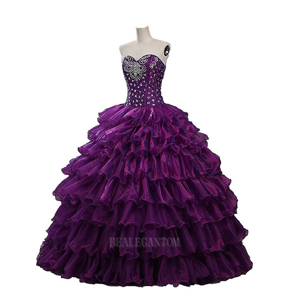 2017 Stcok Real Photo Sweetheart Ball Gown Quinceanera Dresses with Sequins Tulle Beaded Prom Pageant Debutante Party Gown BM13