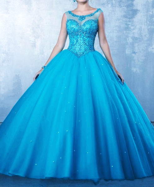 Light Sky Blue Floor Length Tulle Sleeveless Halter Crystal Ball Gown Quinceanera Dresses Plus Size Prom Dresses HY4062