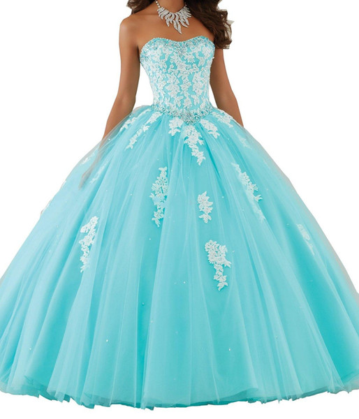 Elegant Strapless Women Quinceanera Dress Ball Gowns Soft Tulle Debutante Dresses For Sweet Girls Hot Backless Appliques Party Gowns HY4063