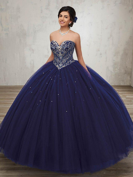 New Coming Ball Gown Sweetheart Silver Rhinestones Navy Blue Quinceanera Dresses Debutante Gowns With Jacket Princess Long Gowns HY4066