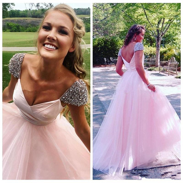 blush pink princess Ball Gown Quinceanera Dresses blings crystals cap sleeve evening prom Sweet 16 Dresses plus size formal gown