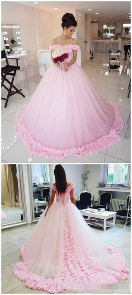 Custom Made Pink 3D Flora Appliques Quinceanera Dresses Off The Shoulder Lace Up Back Sweet 16 Prom Dresses Birthday Evening Dress