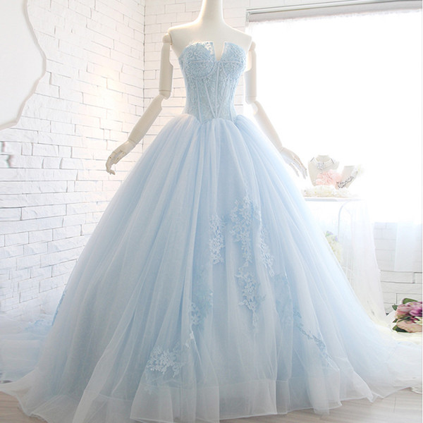 Light Sky Blue Ball Gown Quinceanera Dresses Sweetheart sequined corset Long Pageant Prom Dresses Sweet 16 Dresses floor length Lace Up