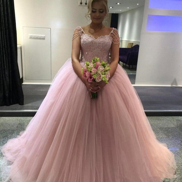 Sweet 16 Year Lace blush pink Quinceanera Dresses formal evening 15 anos Ball Gown masquerade princess Sheer Prom Dress For Party