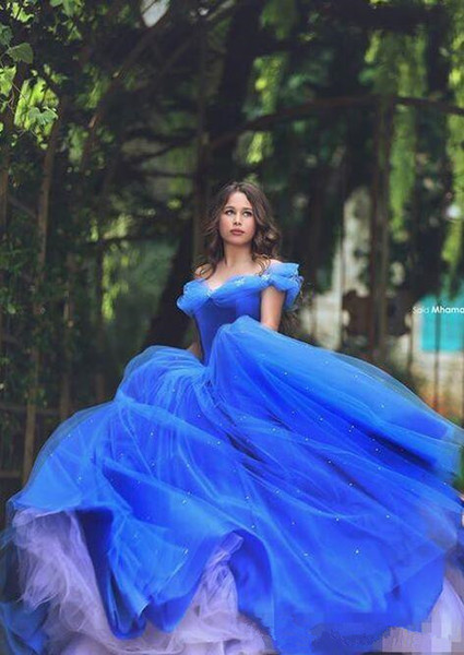 Royal blue Cinderella Quinceanera Dresses Blue Off the Shoulder Ball Gown Puffy Tulle Prom Gowns Lace-up Sweet 16 Formal Dress Said Mhamad