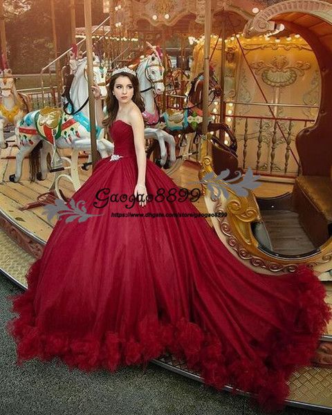 Hot Sweet 16 Ball Gown Quinceanera Dresses Sweetheart Backless Arabic Style Ruched crystal sash sweep train ball gowns Prom Party wear