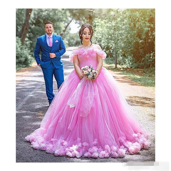 Princess Puffy pink Ball Gown Quinceanera Dresses Tulle Masquerade Sweet 16 Dress Backless Prom Girl