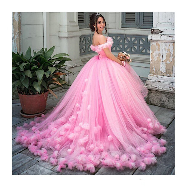 Quinceanera Dresses Ball Gown Princess Puffy pink Tulle Masquerade Sweet 16 Dress Backless Prom Girls vestidos de 15 anos