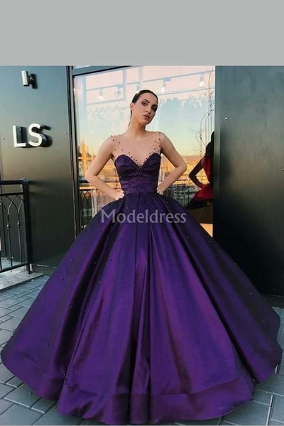 Luxury Purple Quinceanera Dresses Sheer Neck Ball Gown Sleeveless Floor Length Illusion Party Prom Gowns Stylish Special Occasion Dress