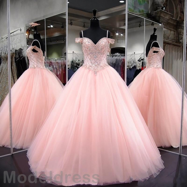 Pink Quinceanera Dresses Ball Gown Crystal Beaded Sweetheart Spaghetti Straps Backless Sweet 16 Dresses Prom Vestidos De 15 Anos